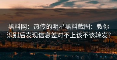 黑料网：热传的明星黑料截图：教你识别后发现信息差对不上该不该转发？