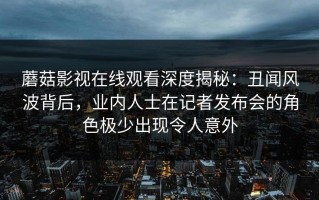 蘑菇影视在线观看深度揭秘：丑闻风波背后，业内人士在记者发布会的角色极少出现令人意外