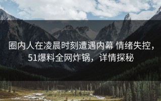 圈内人在凌晨时刻遭遇内幕 情绪失控，51爆料全网炸锅，详情探秘